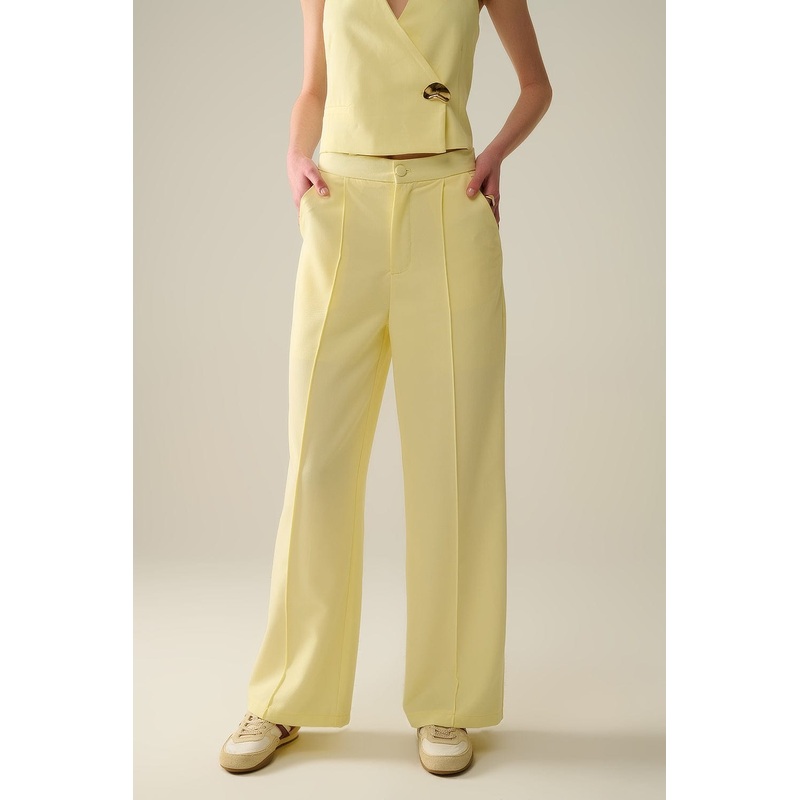 Wide Leg Tailored Pants In Yellow