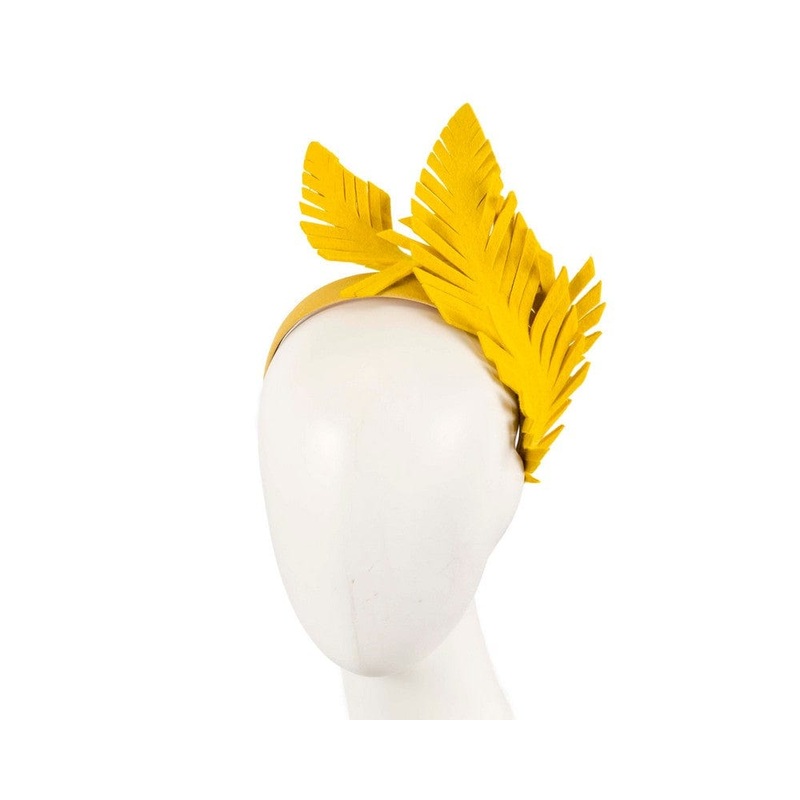 Yellow felt leafs winter racing fascinator by Max Alexander