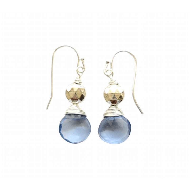 1″ Faceted Iolite & Lapis Gold-Plated Drop Earrings | MINU