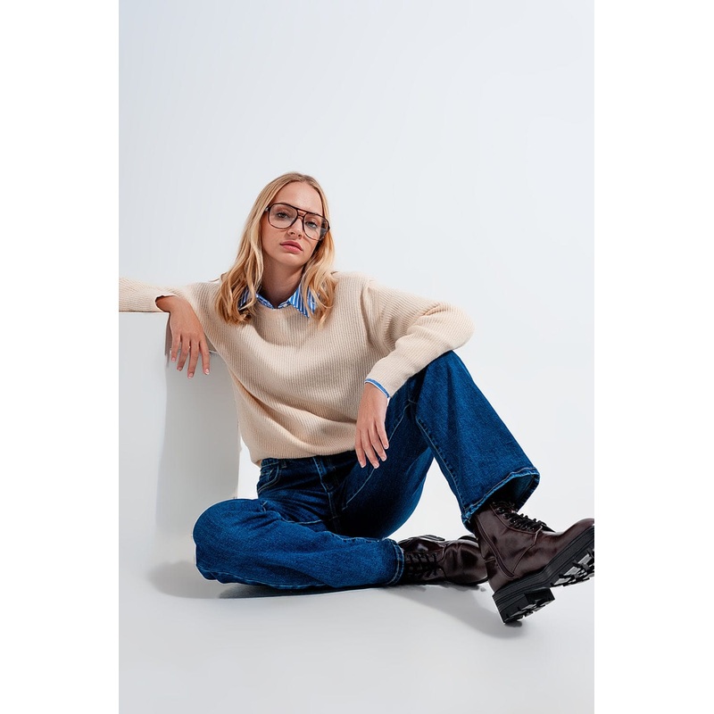 Beige Crew Neck Jumper