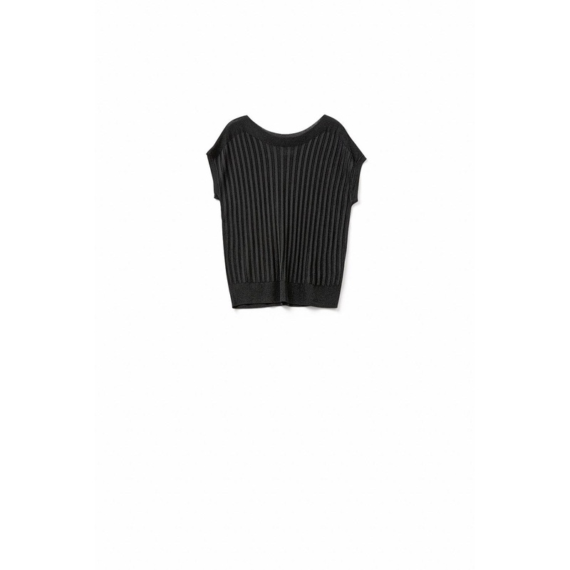Black Fine Rib Knitted Sweater With Boat Neck