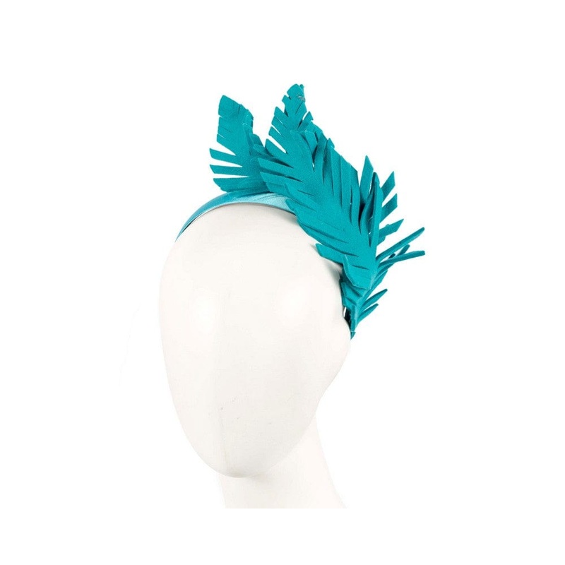 Blue felt leafs winter racing fascinator by Max Alexander