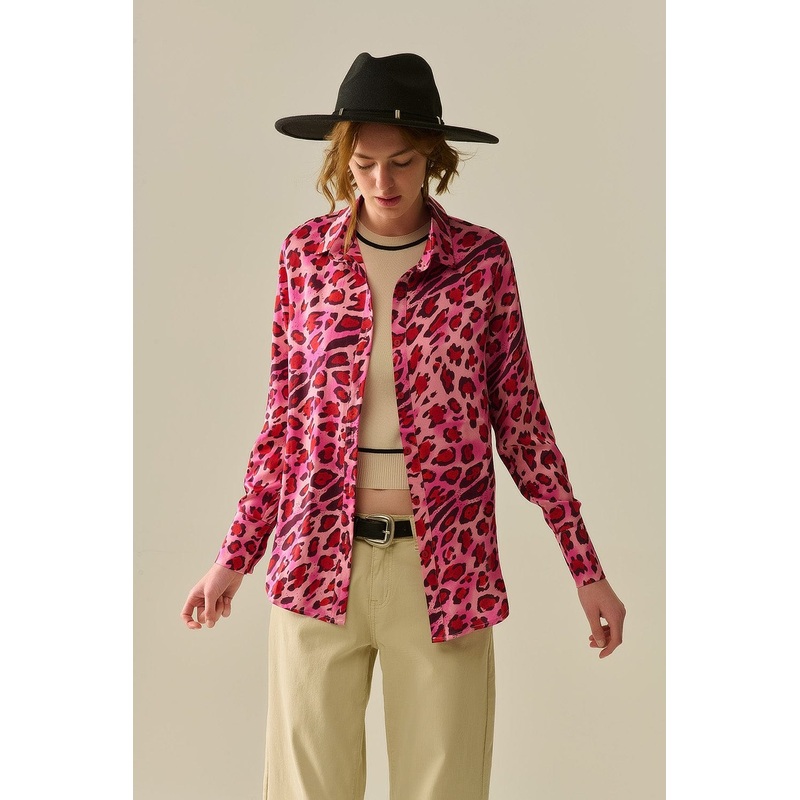 Buttoned Shirt In Fuchsia Leopard Print
