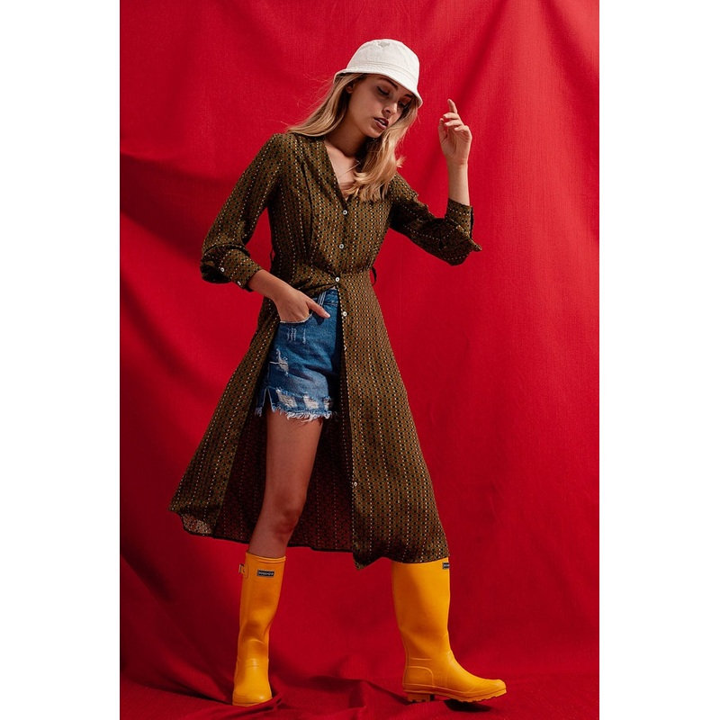 Check Print Shirt Midaxi Dress