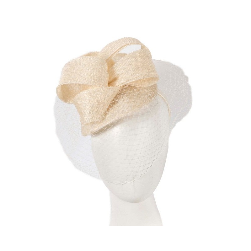 Cream fascinator with face veil by Max Alexander