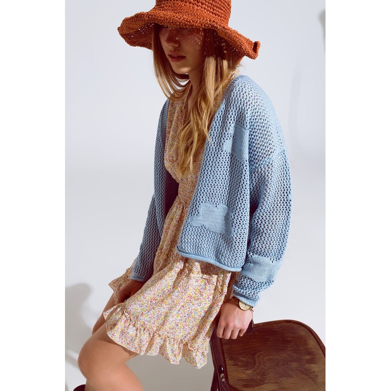 Crochet Cardigan With Knitted Clouds In Blue