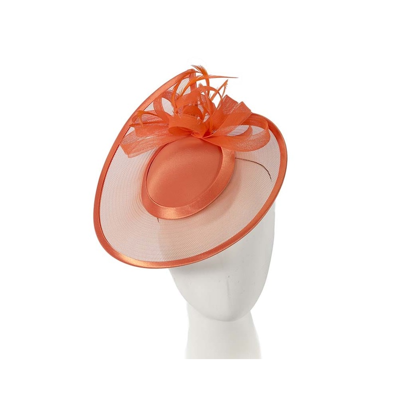 Custom made orange pillbox hat with feathers