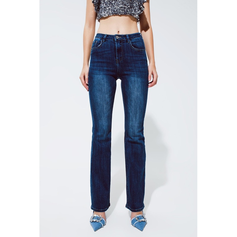 Denim Jeans Flaire In Dark Blue Wash