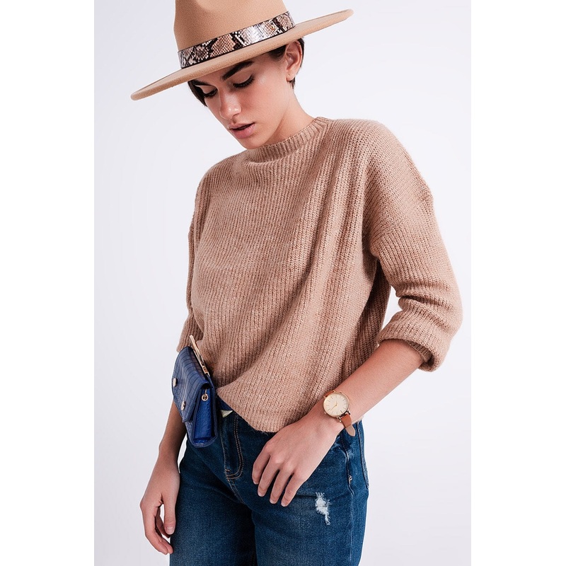 High Neck Jumper In Beige