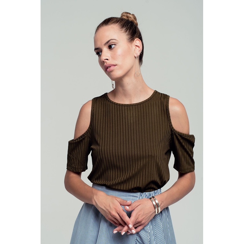 Khaki Cold Shoulder Top