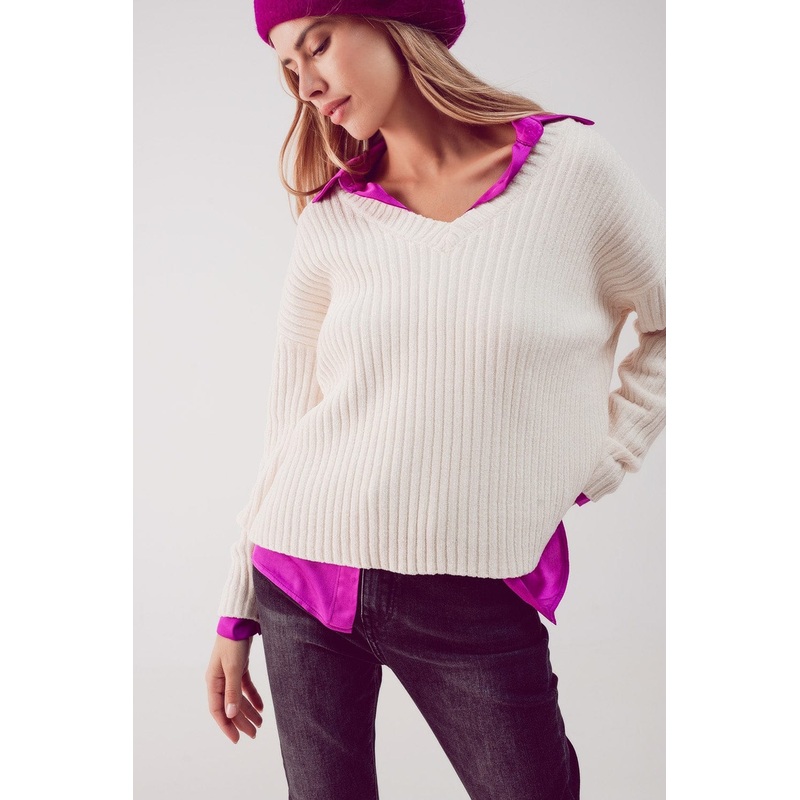 Knitted Chenille Jumper In Cream