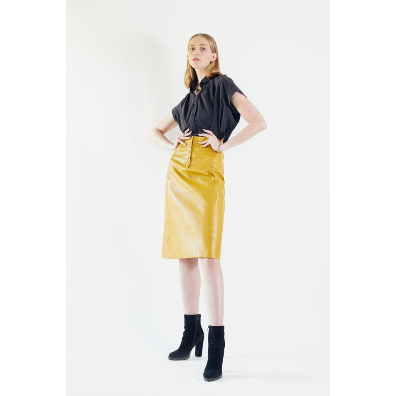 Power Woman- Mustard Leather Skirt | Le Russi