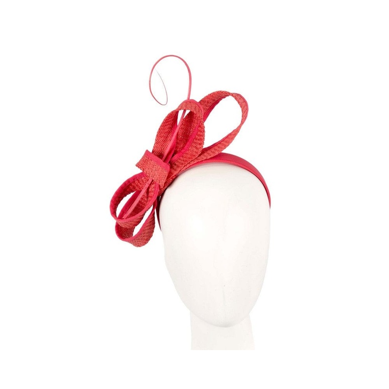 Red loops and feather fascinator by Max Alexander