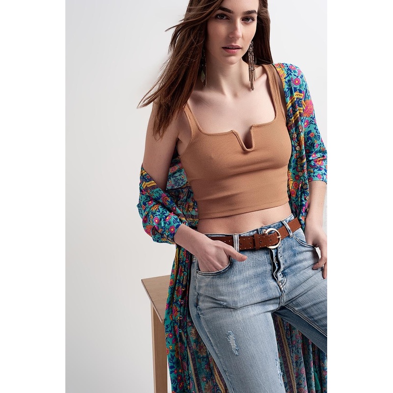 Rib Crop Top In Beige