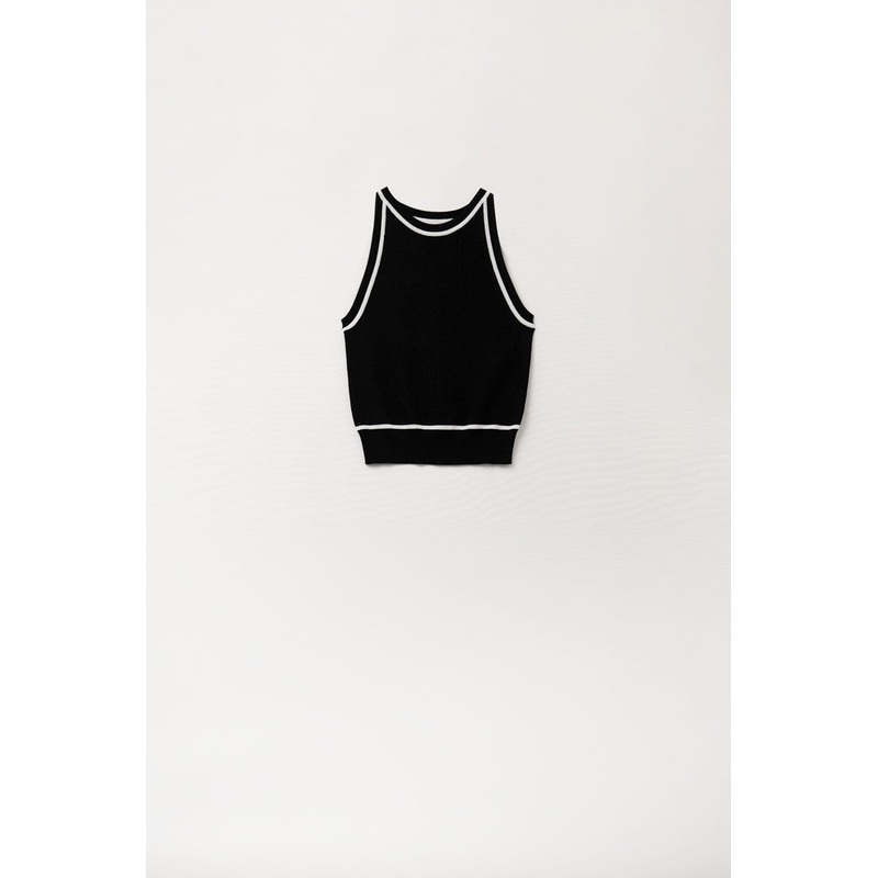 Sleeveless Sweater In Black Featuring Detail White Lines