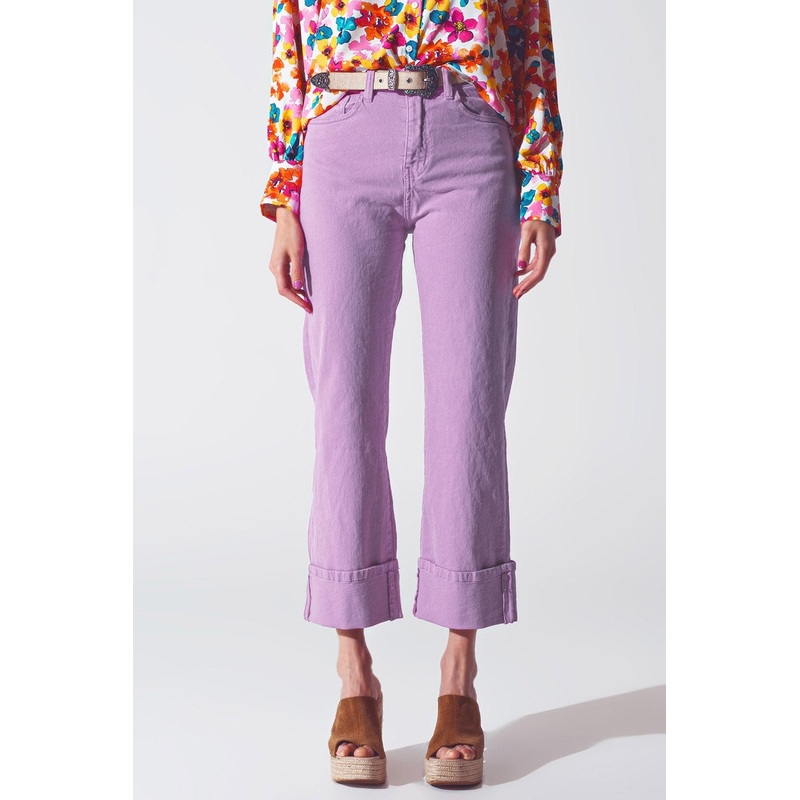 Straight Leg Jeans With Cropped Hem In Purple