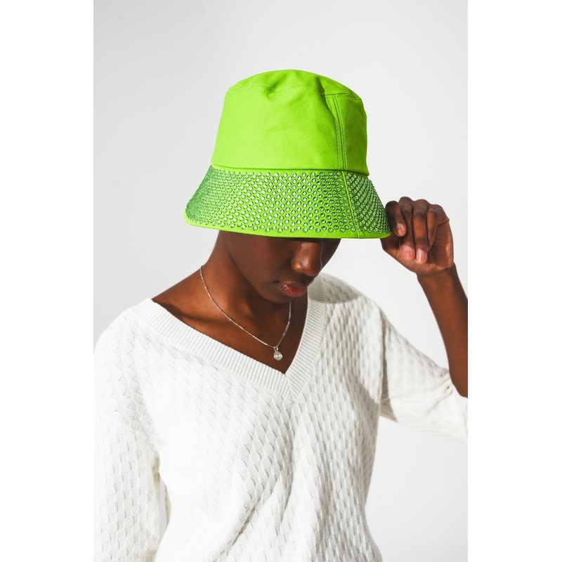 Strass Detail Bucket Hat In Green