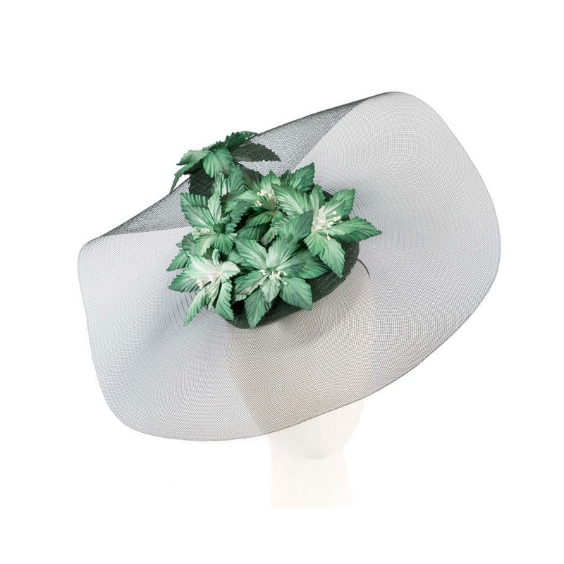 Wide brim green fascinator hat by Fillies Collection