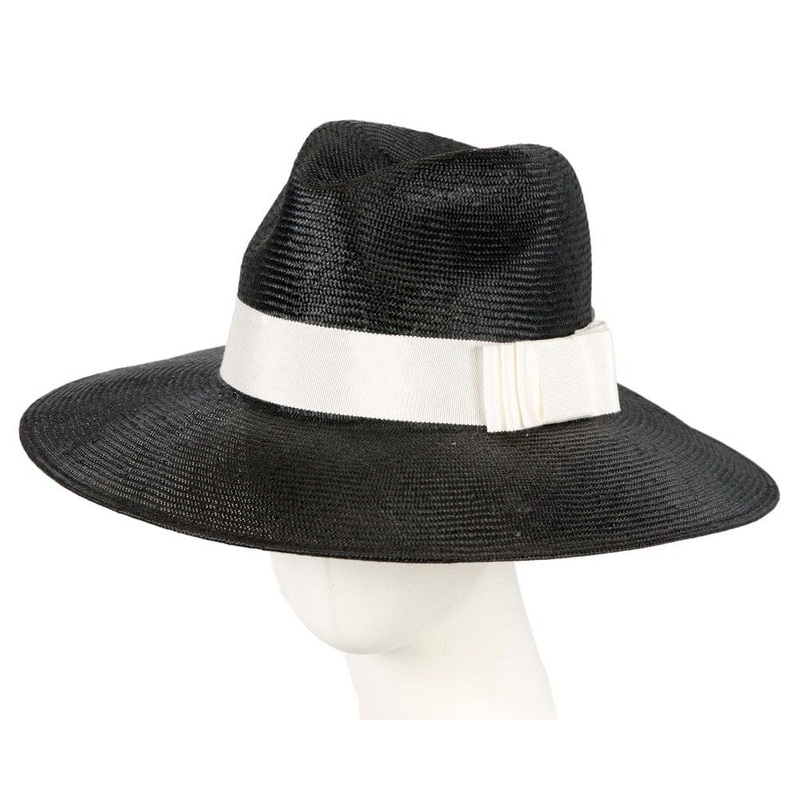 Wide brim ladies summer black & white fedora hat by Max Alexander