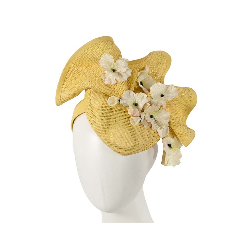 Bespoke yellow racing fascinator by Cupids Millinery Melbourne