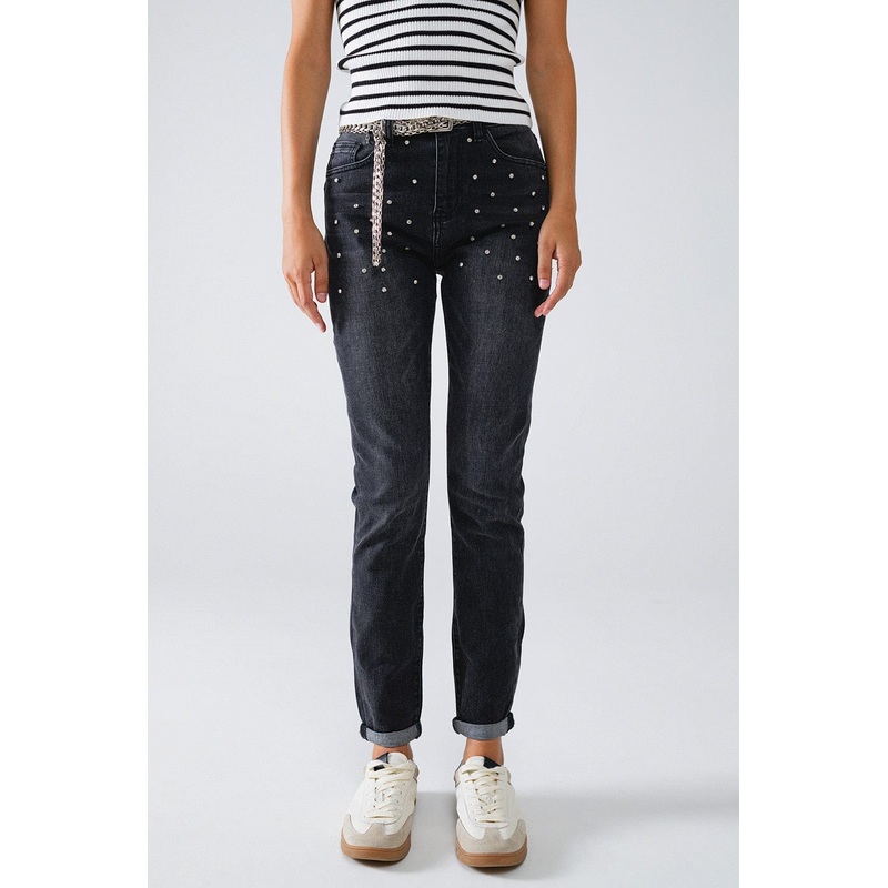 Black Skinny Jeans With Rhinestones