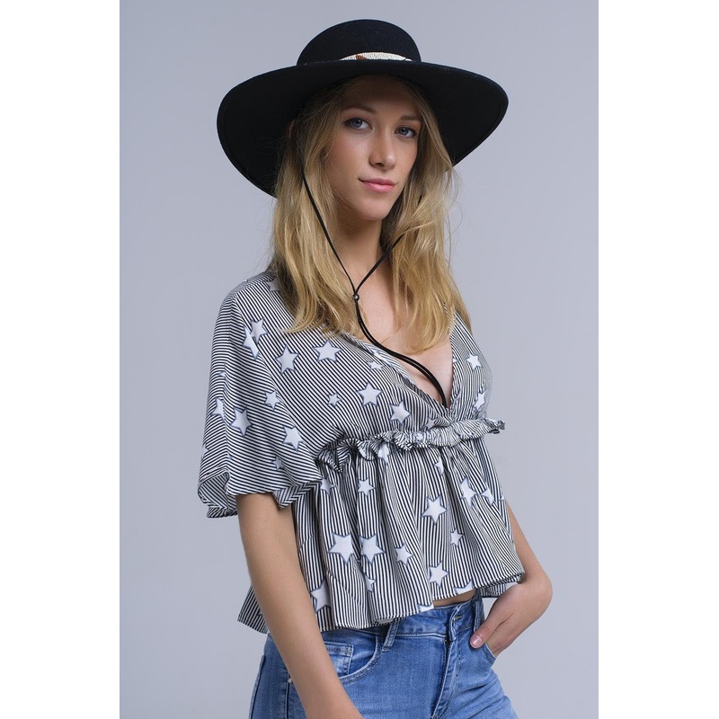Black Top With Stars And Ruffle