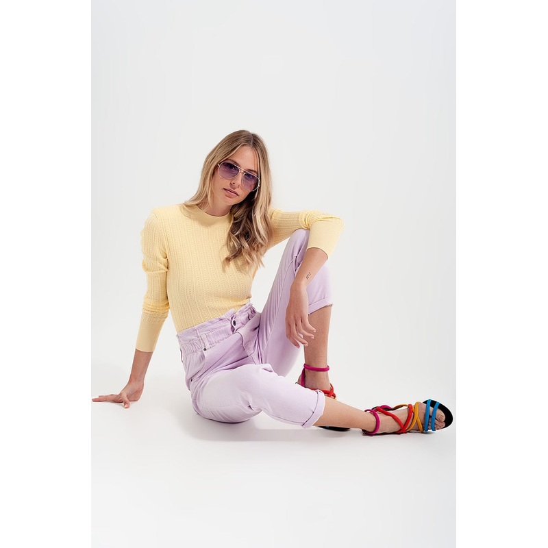Elasticated Paper Bag Waist Mom Jean In Lilac