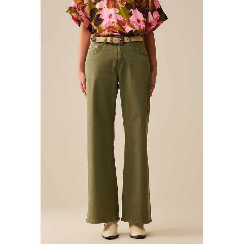 Green Straight Pants Wide Leg