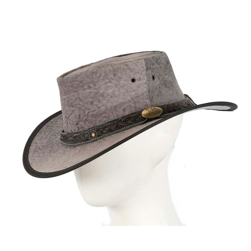 Grey Australian Kangaroo Leather Crushable Outback Jacaru Hat