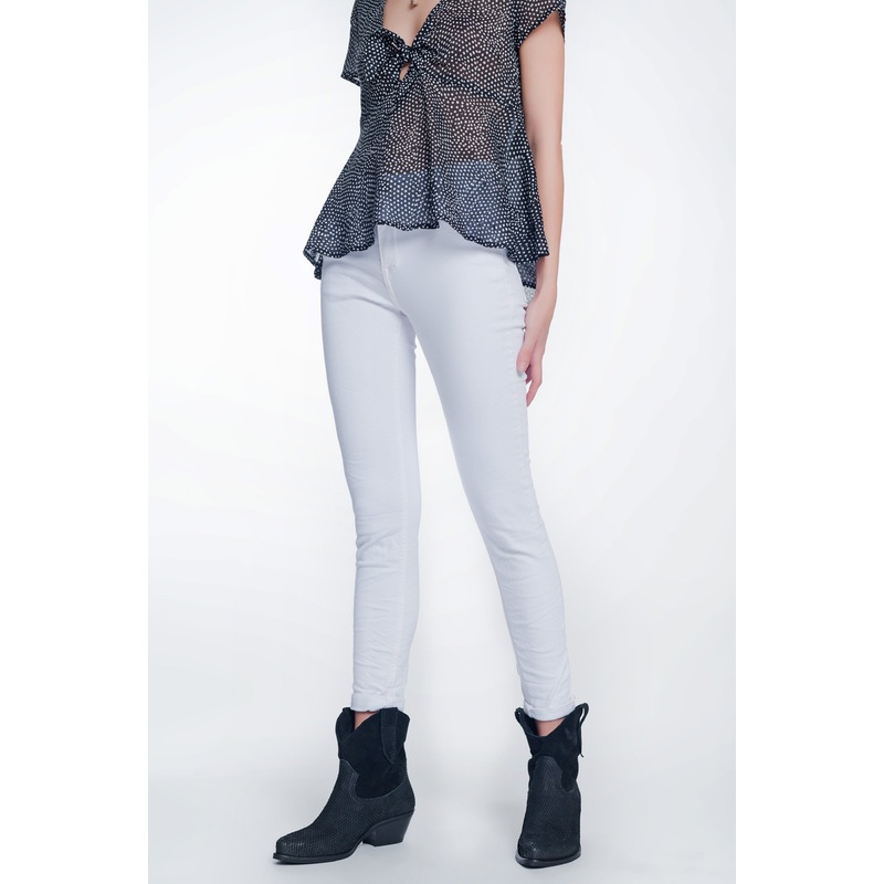 High Waisted Super Skinny Pants In White