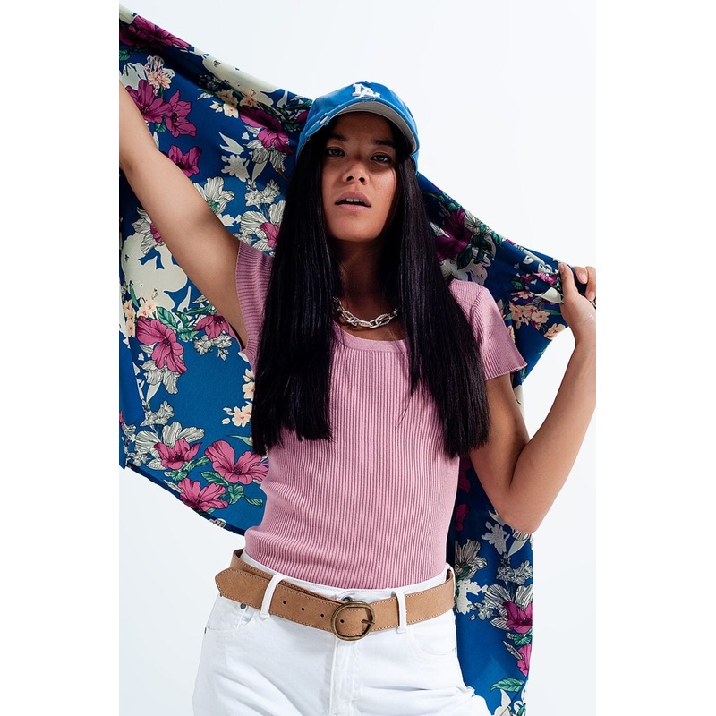 Knitted Fit Rib Crew Neck Sweater In Pink