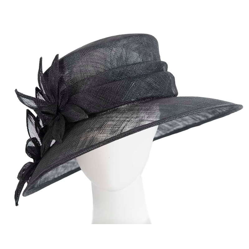 Large black spring racing hat by Max Alexander