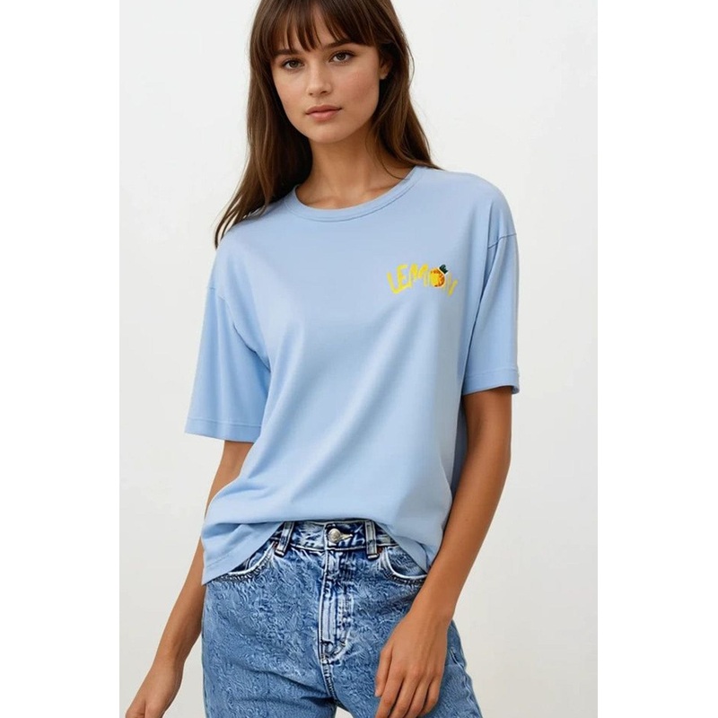 Made In Italy Blue T-Shirt With Lemon Graphic