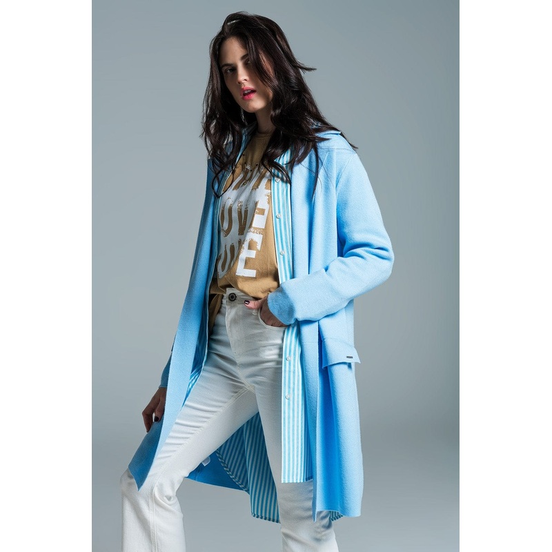 Oversized Collar Maxi Cardigan In Baby Blue