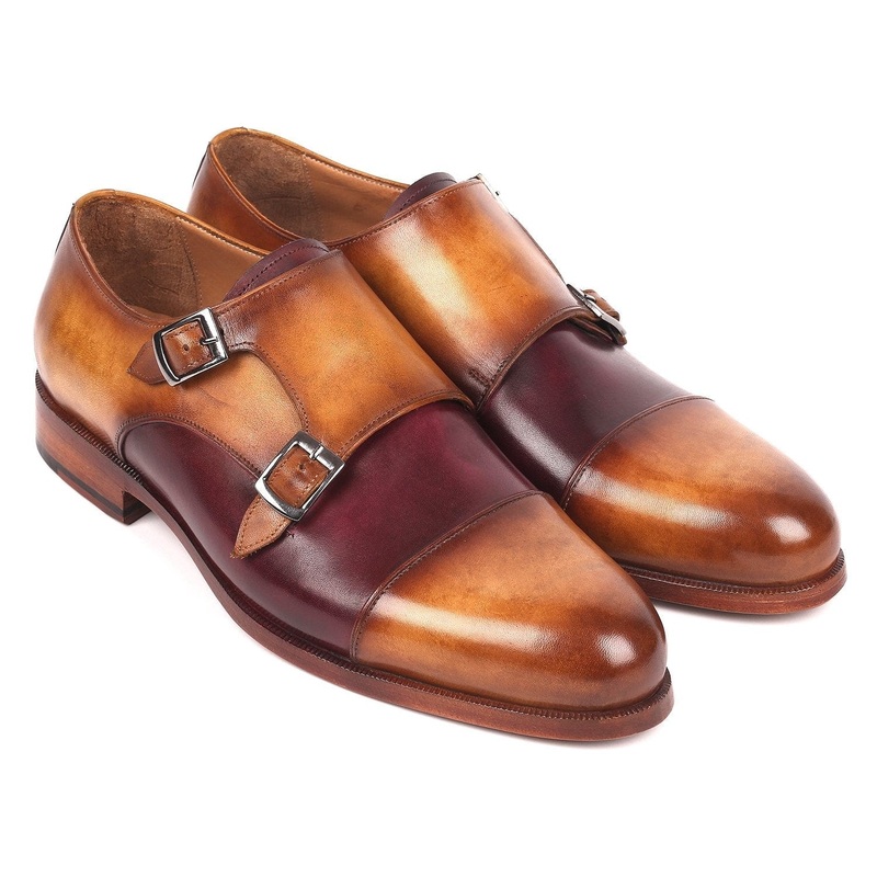 Paul Parkman Men’s Captoe Double Monkstraps Brown & Purple (ID#045BP17)