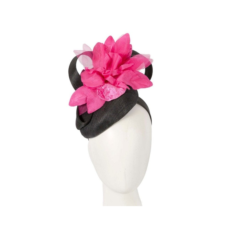 Tall black & fuchsia racing pillbox fascinator by Fillies Collection
