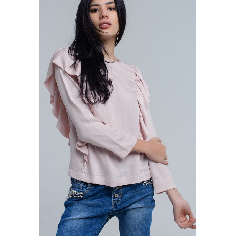 Top With Ruffle Detail In Pale Pink