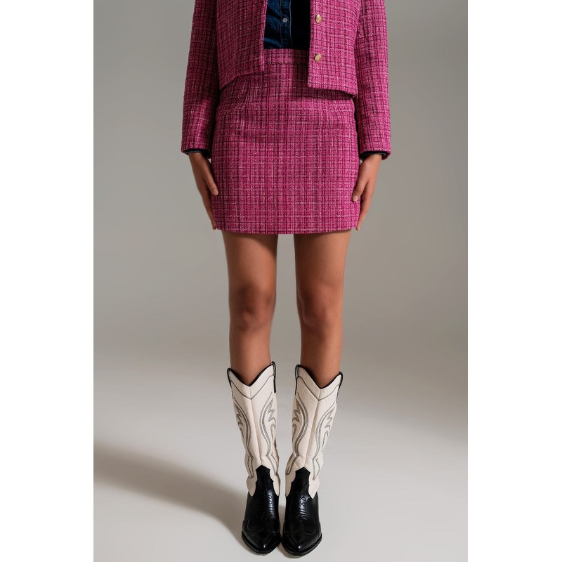 Tweed Basic Mini Skirt In Pink