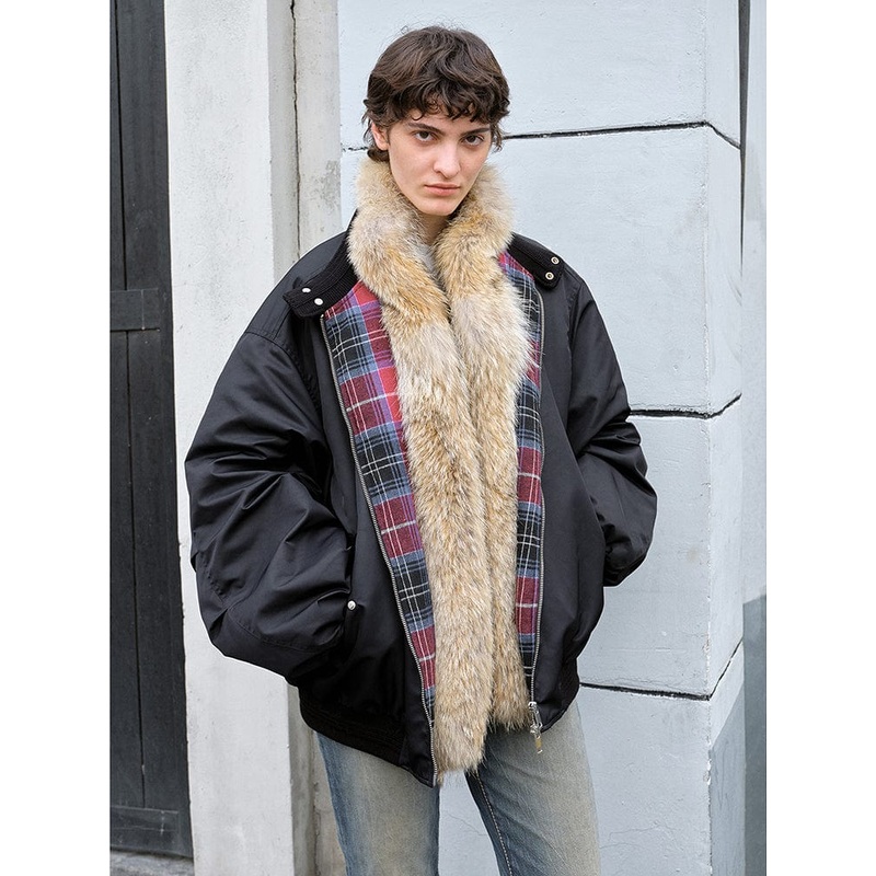 Urban Warmth Walk Casual Street Lightweight Detachable Wolf Fur Collar Parka Down Jacket
