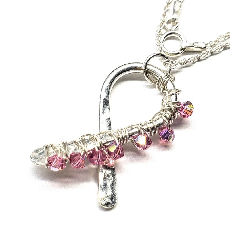 2024 Breast Cancer Awareness Crystal Ribbon Necklace – Limited Edition of 10