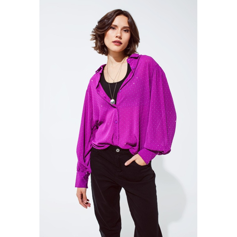 Blouse In Magenta With Strass Detail