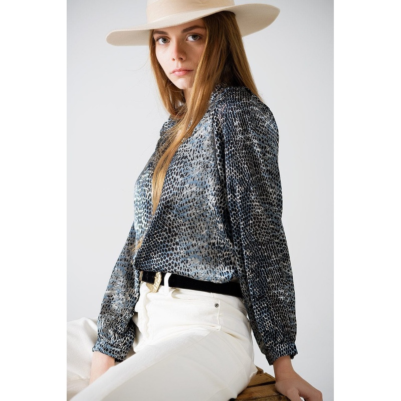 Chiffon Blouse In Grey Leopard Print