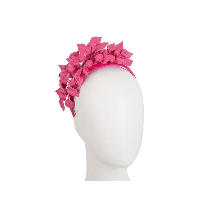 Fuchsia sculptured leather flower headband fascinator by Max Alexander