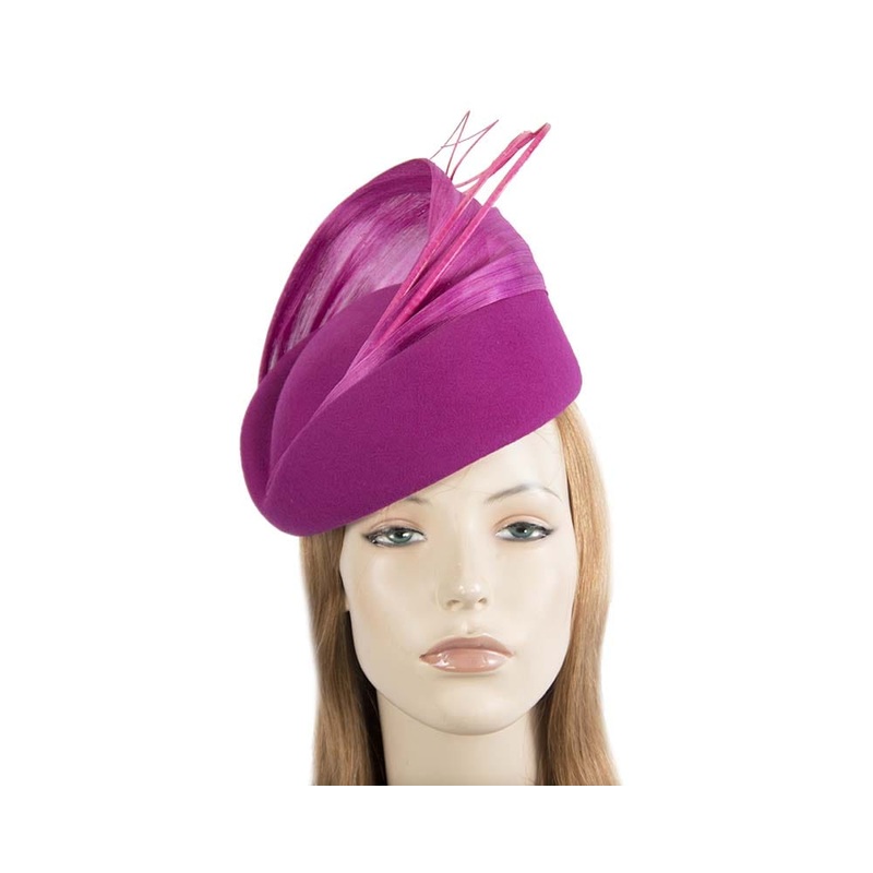 Large fuchsia felt fascinator hat by Fillies Collection