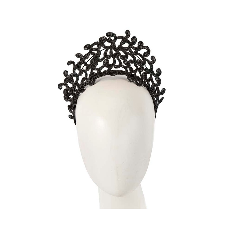 Modern black crown racing fascinator by Cupids millinery