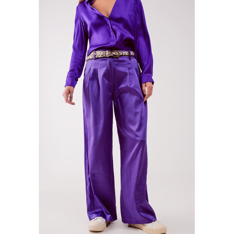 Palazzo Pleated Pants In Purple