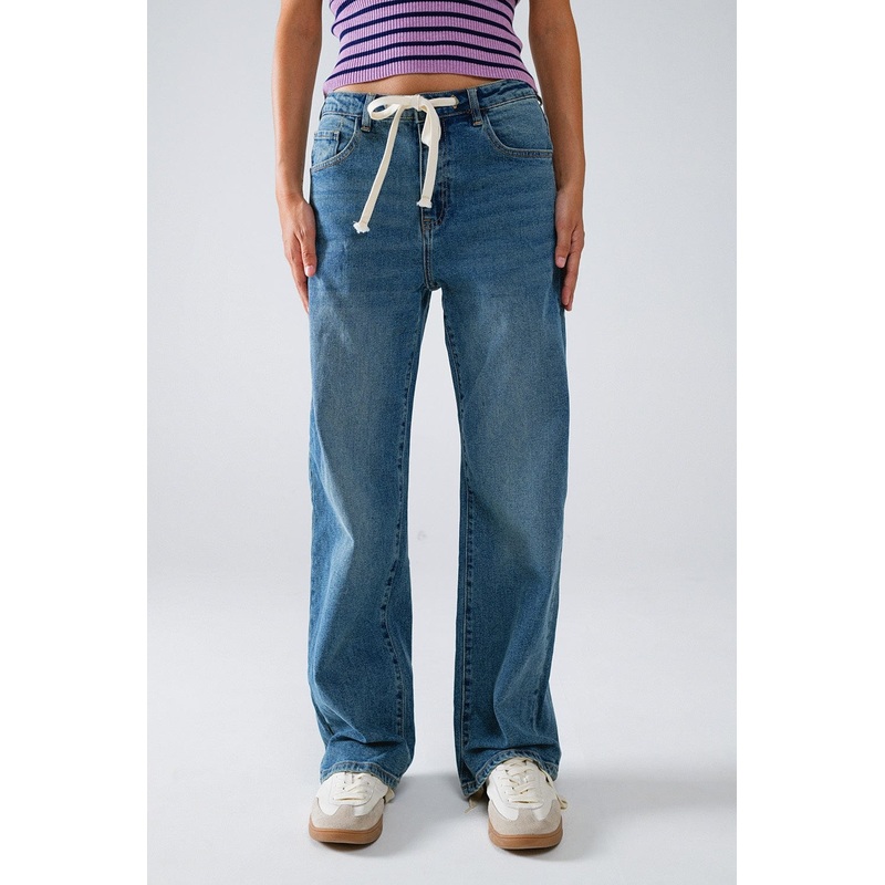 Straight Blue Jean With Drawstring