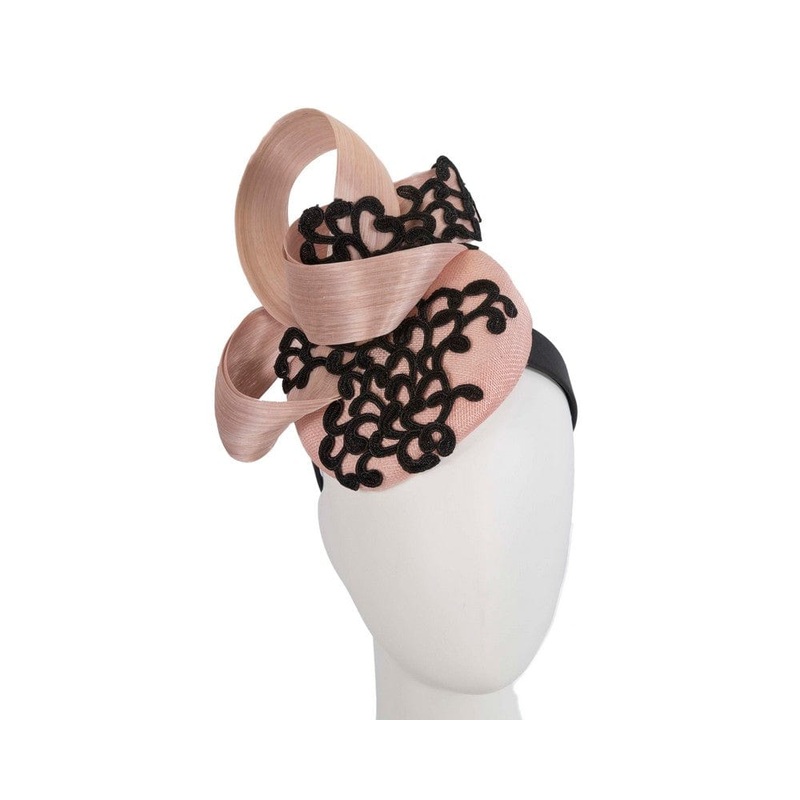 Stunning blush pillbox fascinator with lace by Fillies Collection