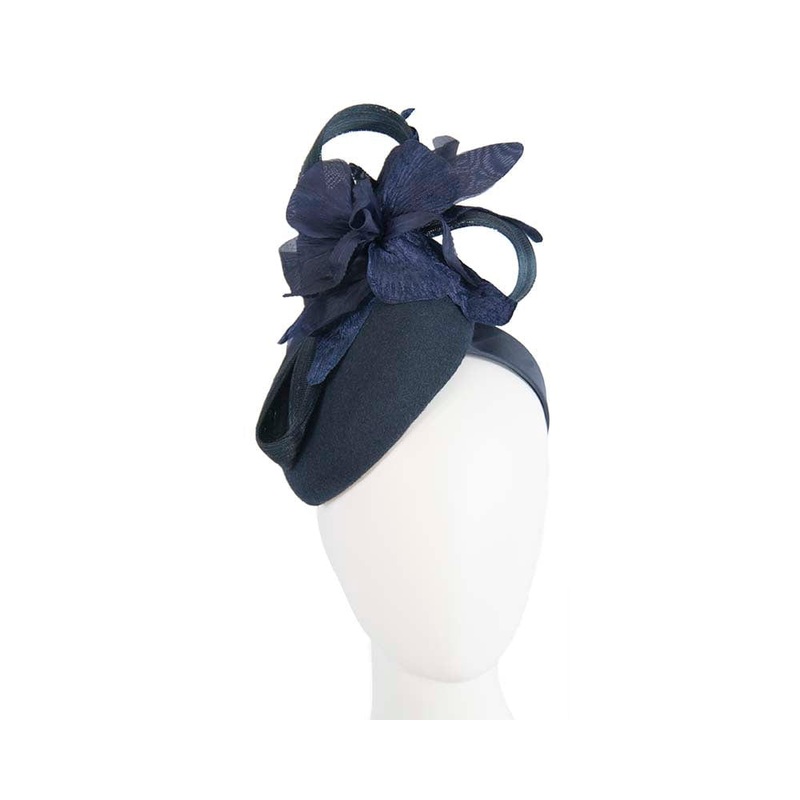Tall navy winter racing pillbox fascinator by Fillies Collection
