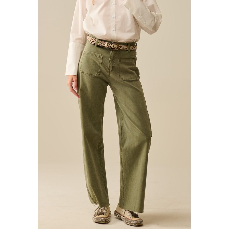 Wide Leg Pants With Front Pockets In Khaki